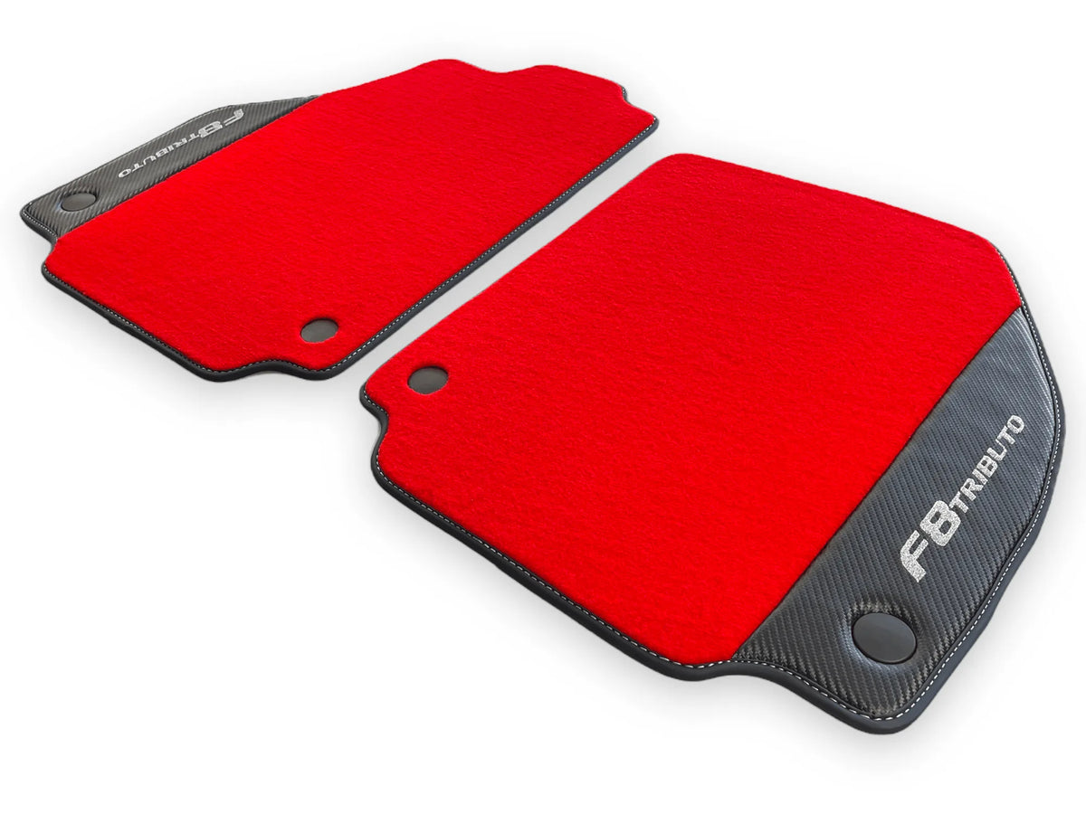 Røde Bilmatter For Ferrari F8 Tributo 2019-2022 Med Karbonlær - AutoWin