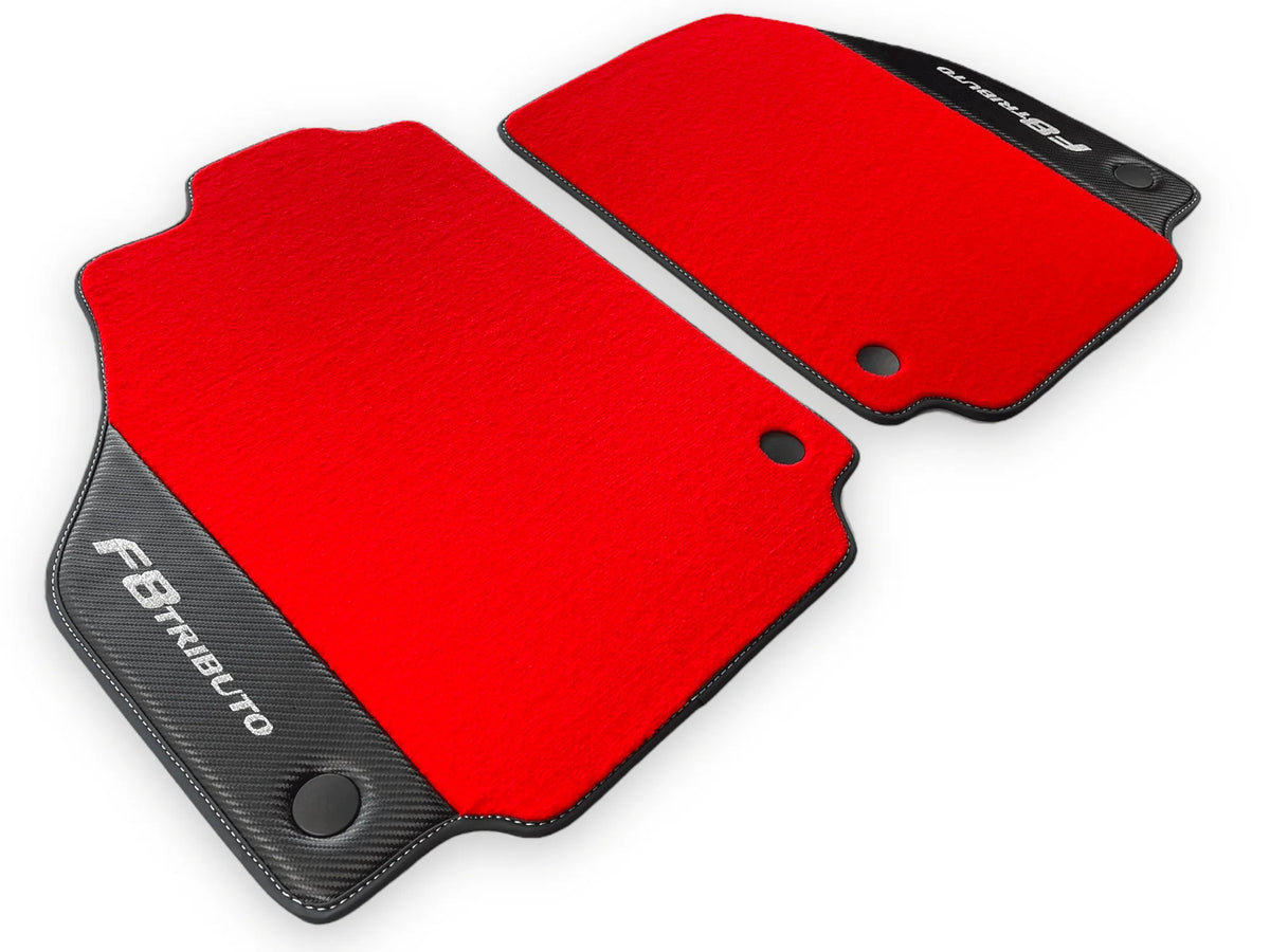 Røde Bilmatter For Ferrari F8 Tributo 2019-2022 Med Karbonlær - AutoWin
