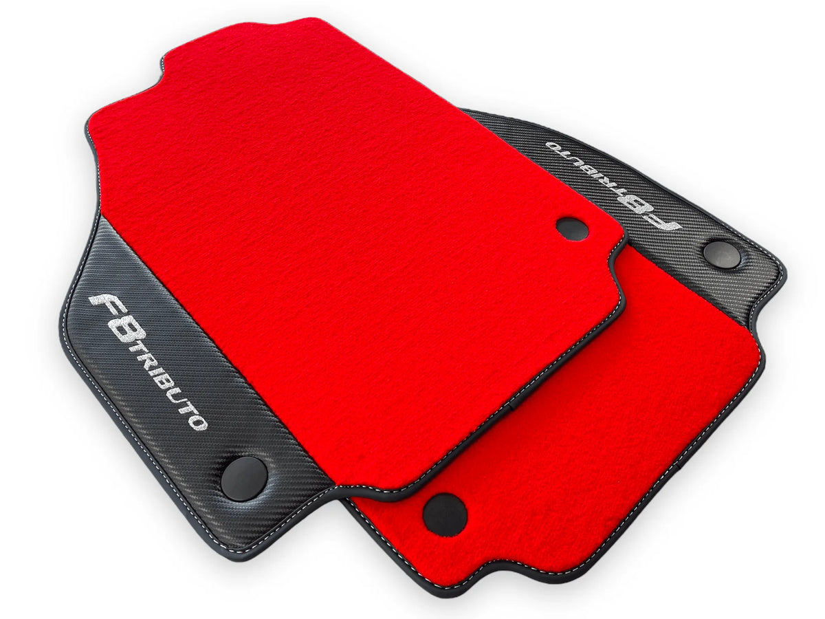 Røde Bilmatter For Ferrari F8 Tributo 2019-2022 Med Karbonlær - AutoWin