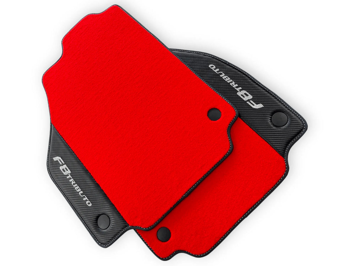 Røde Bilmatter For Ferrari F8 Tributo 2019-2022 Med Karbonlær - AutoWin