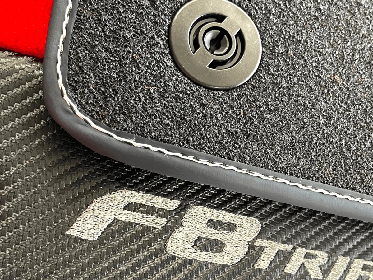 Røde Bilmatter For Ferrari F8 Tributo 2019-2022 Med Karbonlær - AutoWin