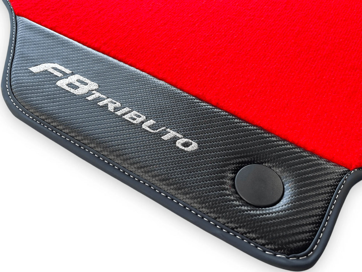 Røde Bilmatter For Ferrari F8 Tributo 2019-2022 Med Karbonlær - AutoWin