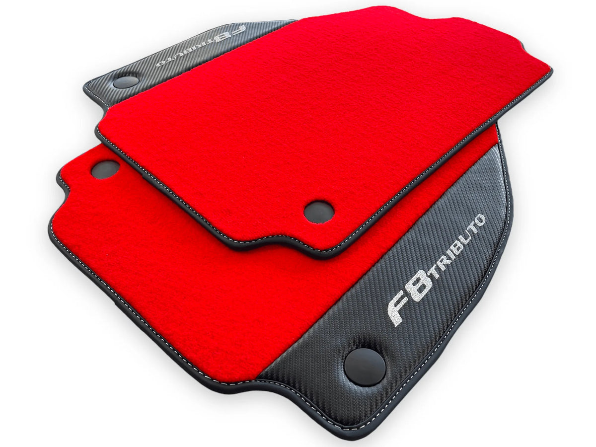 Røde Bilmatter For Ferrari F8 Tributo 2019-2022 Med Karbonlær - AutoWin