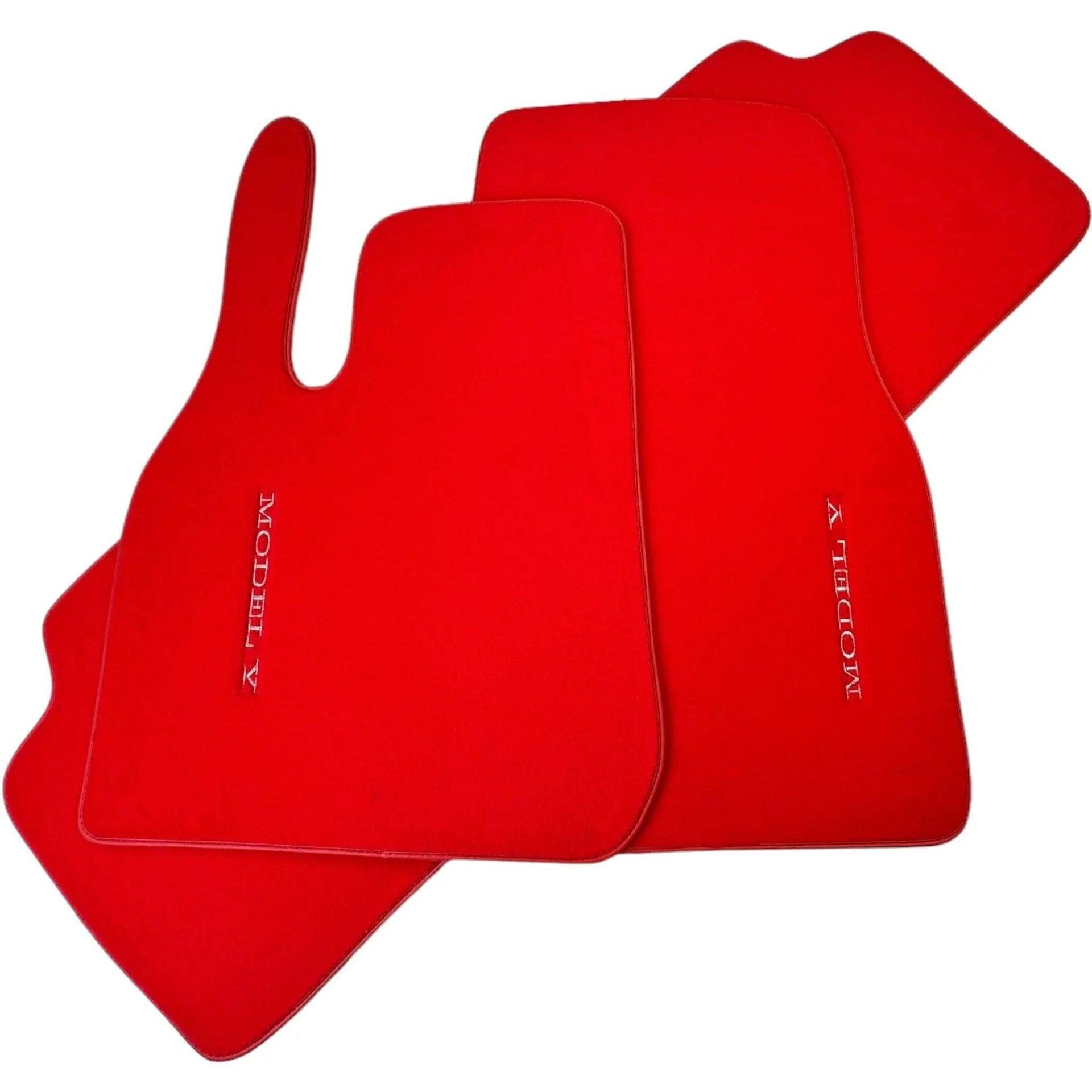 Red Floor Mats for Tesla Model Y (2020-2023) with Red Trim - AutoWin