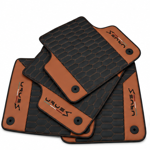 Black Leather Floor Mats For Lamborghini Urus S With Brown Nappa Leather