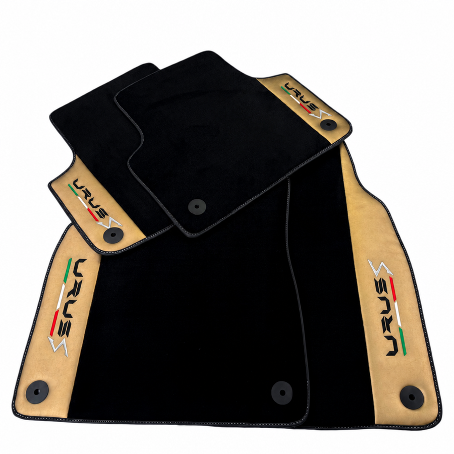 Black floor mats for Lamborghini Urus S with gold leather border