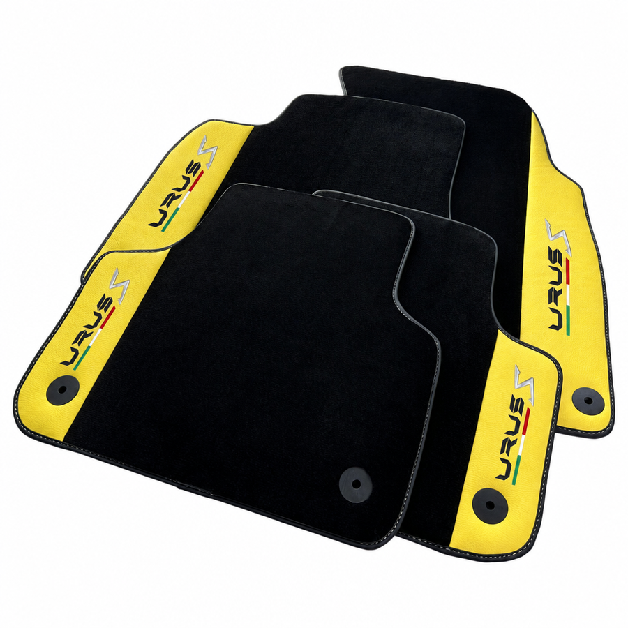 Black floor mats for Lamborghini Urus S with yellow leather