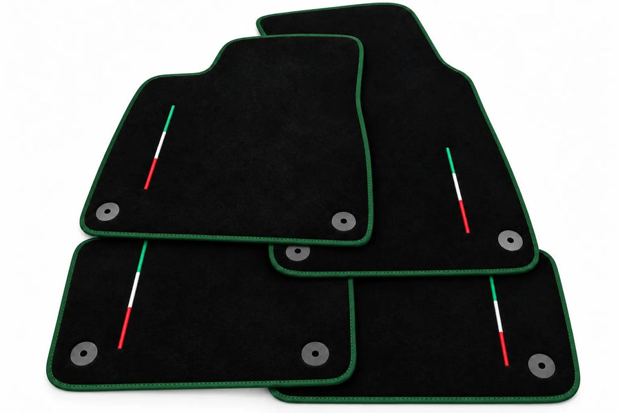 Floor Mats For Lamborghini Urus Black Tailored With Orange Rounds Carpets - Dark Green trim