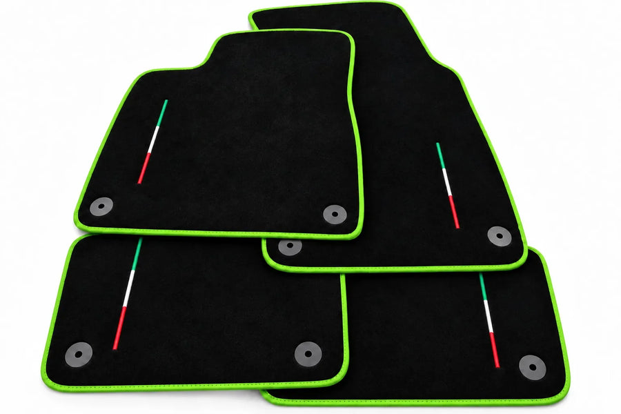 Floor Mats For Lamborghini Urus Black Tailored With Orange Rounds Carpets - Green trim