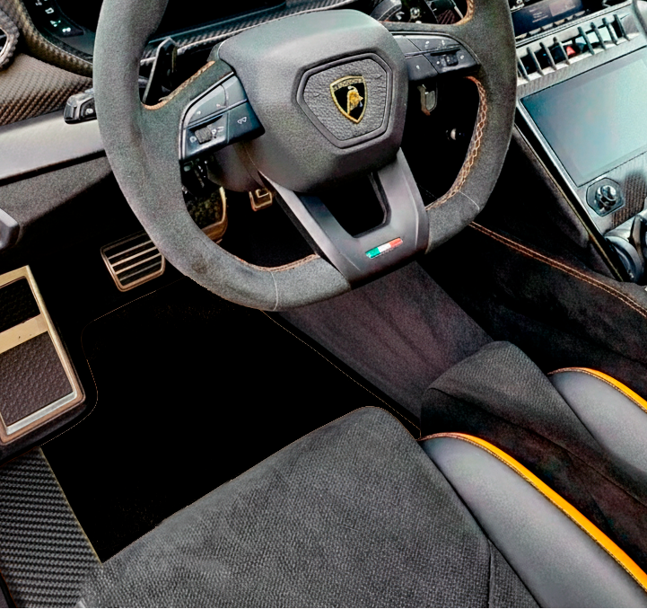 Customizable Black Floor Mats For Lamborghini Urus With Carbon Fiber Leather