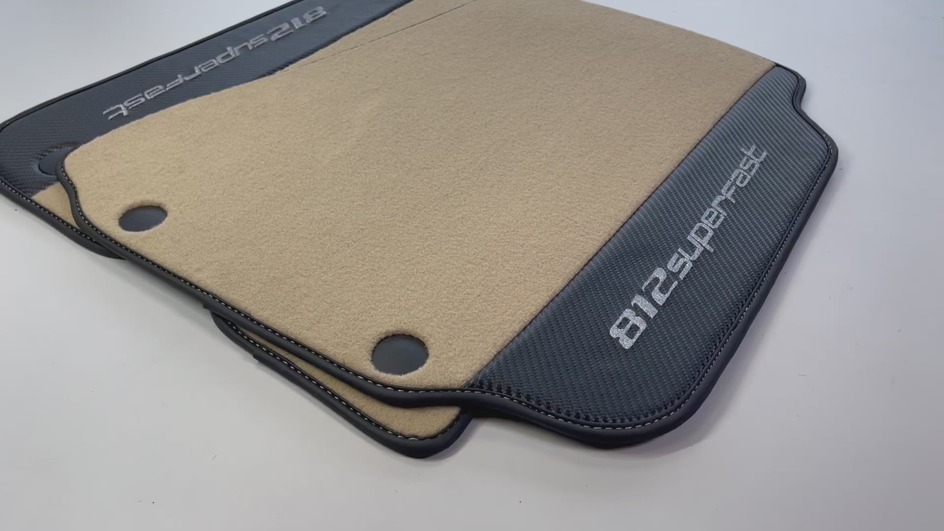 Beige Floor Mats For Ferrari 812 Superfast With Carbon Fiber Leather - AutoWin