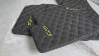 Black Leather Floor Mats for Porsche Macan GTS Yellow Sewing