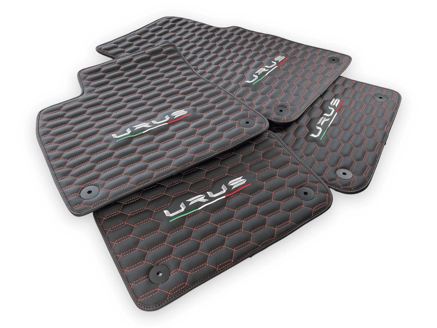 Floor Mats For Lamborghini Urus Leather Red Stitching - AutoWin