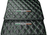Floor Mats for Lamborghini Aventador Carbon Fiber Leather Green Stitching - AutoWin