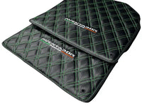 Floor Mats for Lamborghini Aventador Carbon Fiber Leather Green Stitching - AutoWin