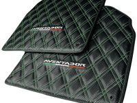 Floor Mats for Lamborghini Aventador Carbon Fiber Leather Green Stitching - AutoWin