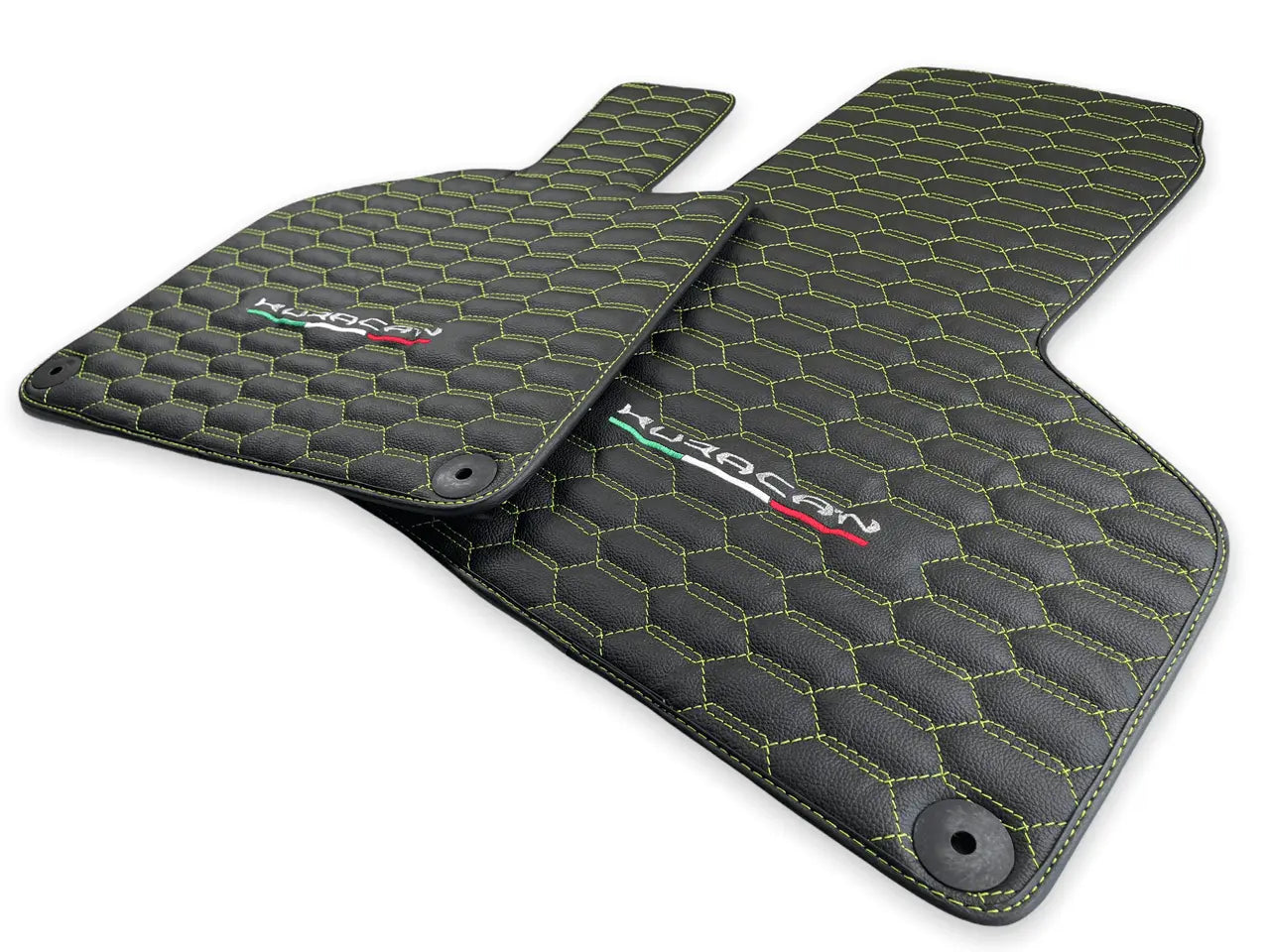 Green Stitched Leather Mats for Lamborghini Huracan