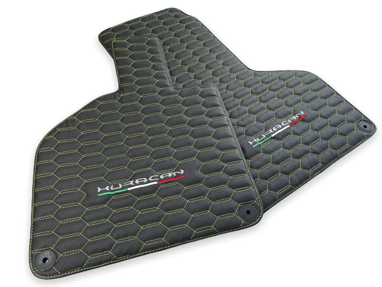Green Stitched Leather Mats for Lamborghini Huracan