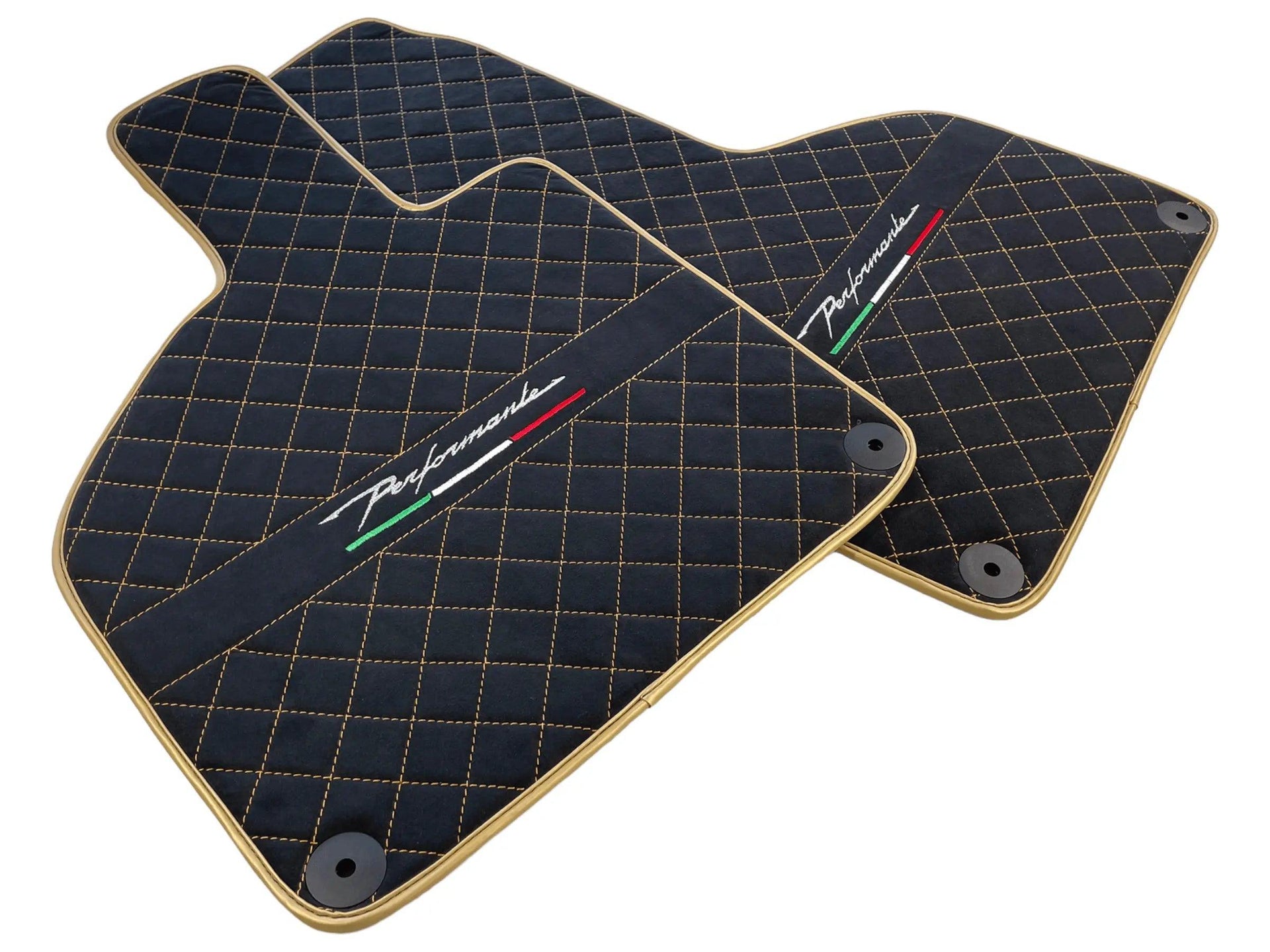 Floor Mats for Lamborghini Huracan Perfomante Alcantara Leather Gold Trim - AutoWin