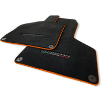 Floor Mats for Lamborghini Huracan With Italian Flag and Huracan Logo Orange Embroidery - AutoWin