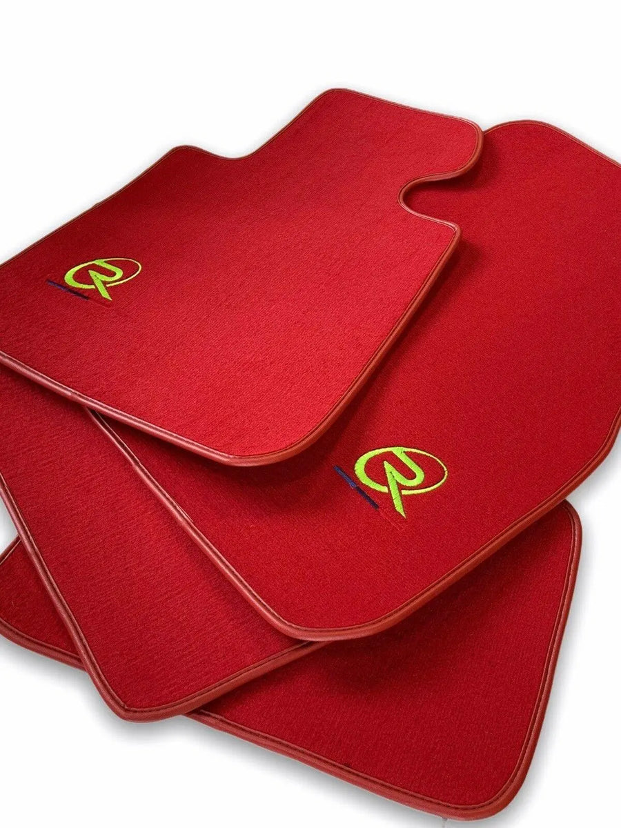 Red Floor Mats For BMW 1 Series E87 ROVBUT Brand Tailored Set Perfect Fit Green SNIP Collection - AutoWin
