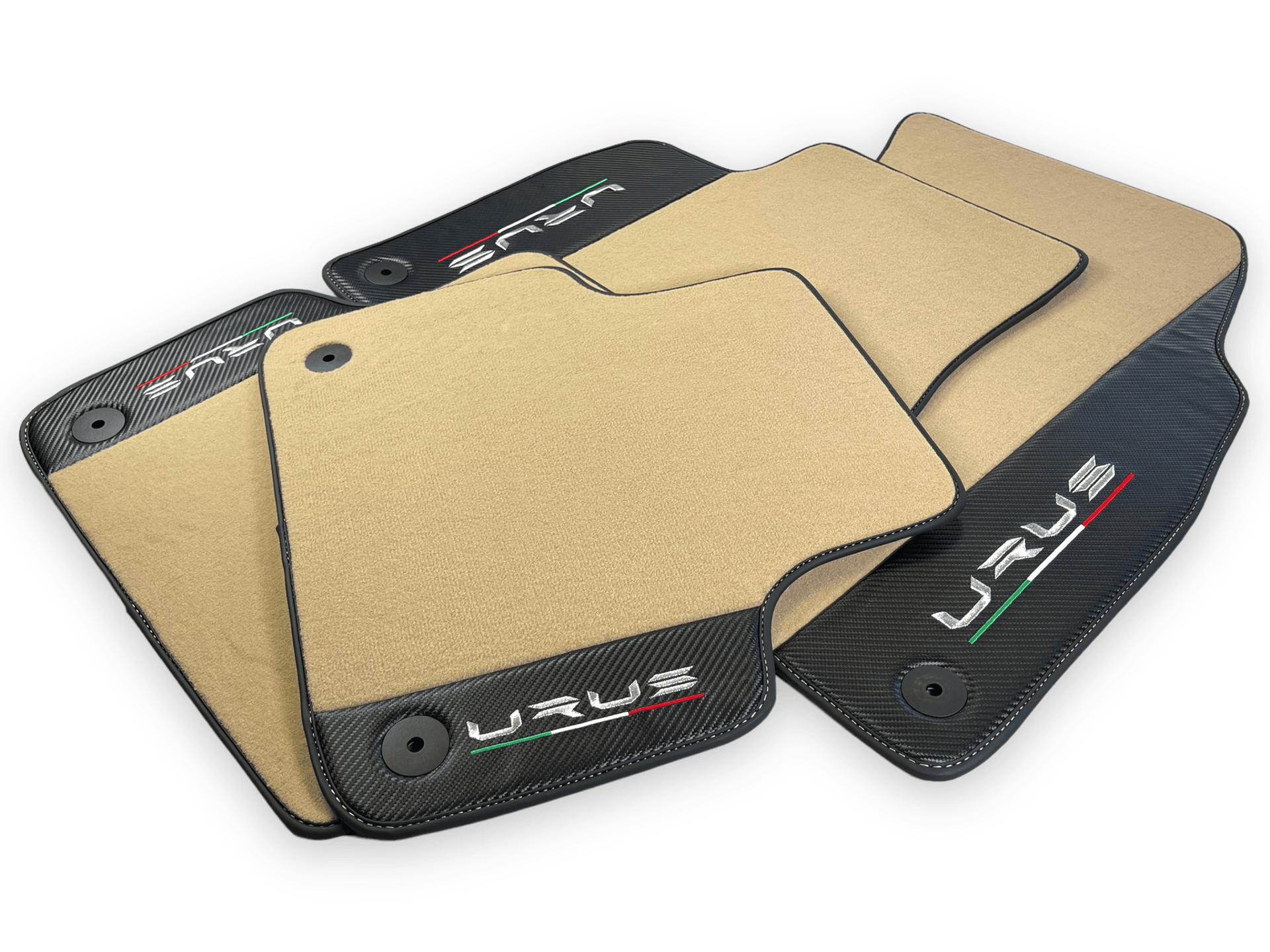 Beige Floor Mats For Lamborghini Urus With Carbon Leather - AutoWin