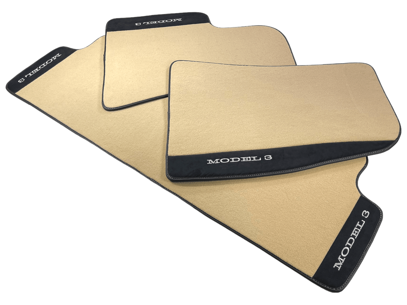 Beige Floor Mats For Tesla Model 3 With Alcantara Leather - AutoWin
