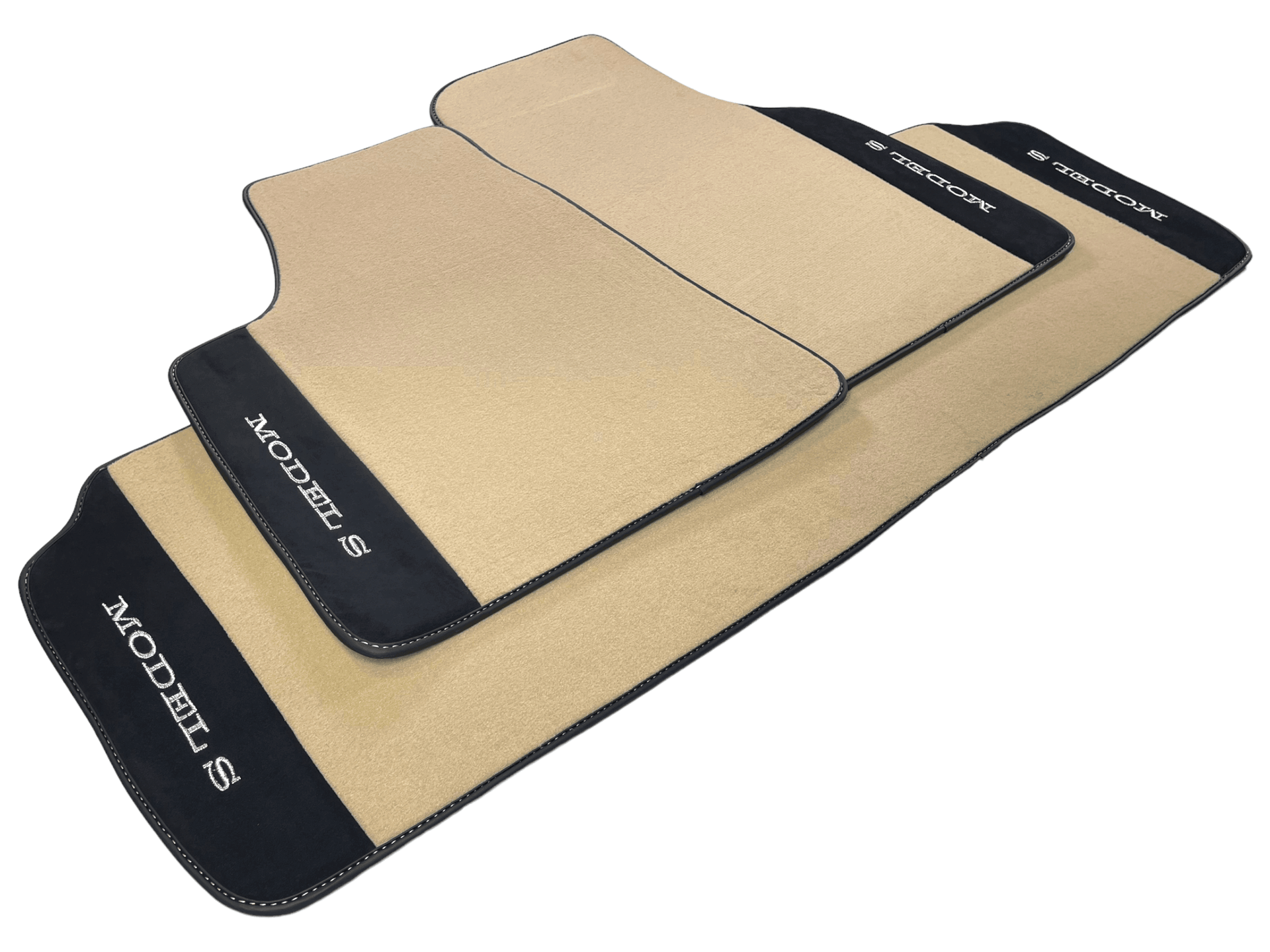 Beige Floor Mats For Tesla Model S With Alcantara Leather - AutoWin