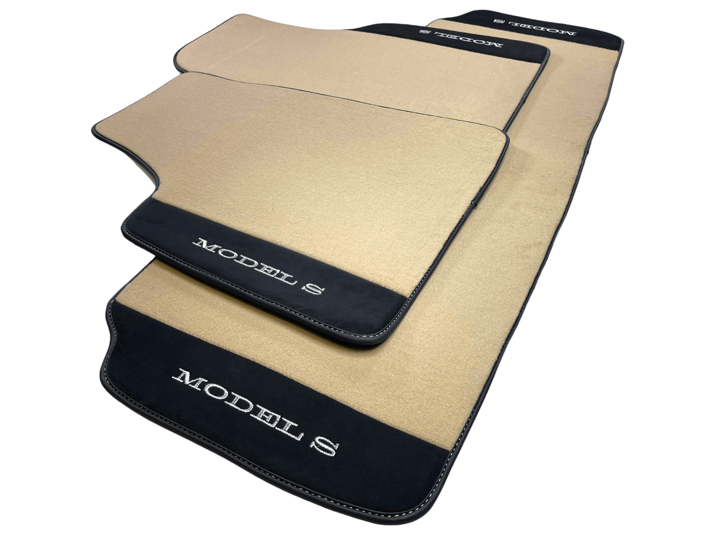 Beige Floor Mats For Tesla Model S With Alcantara Leather - AutoWin