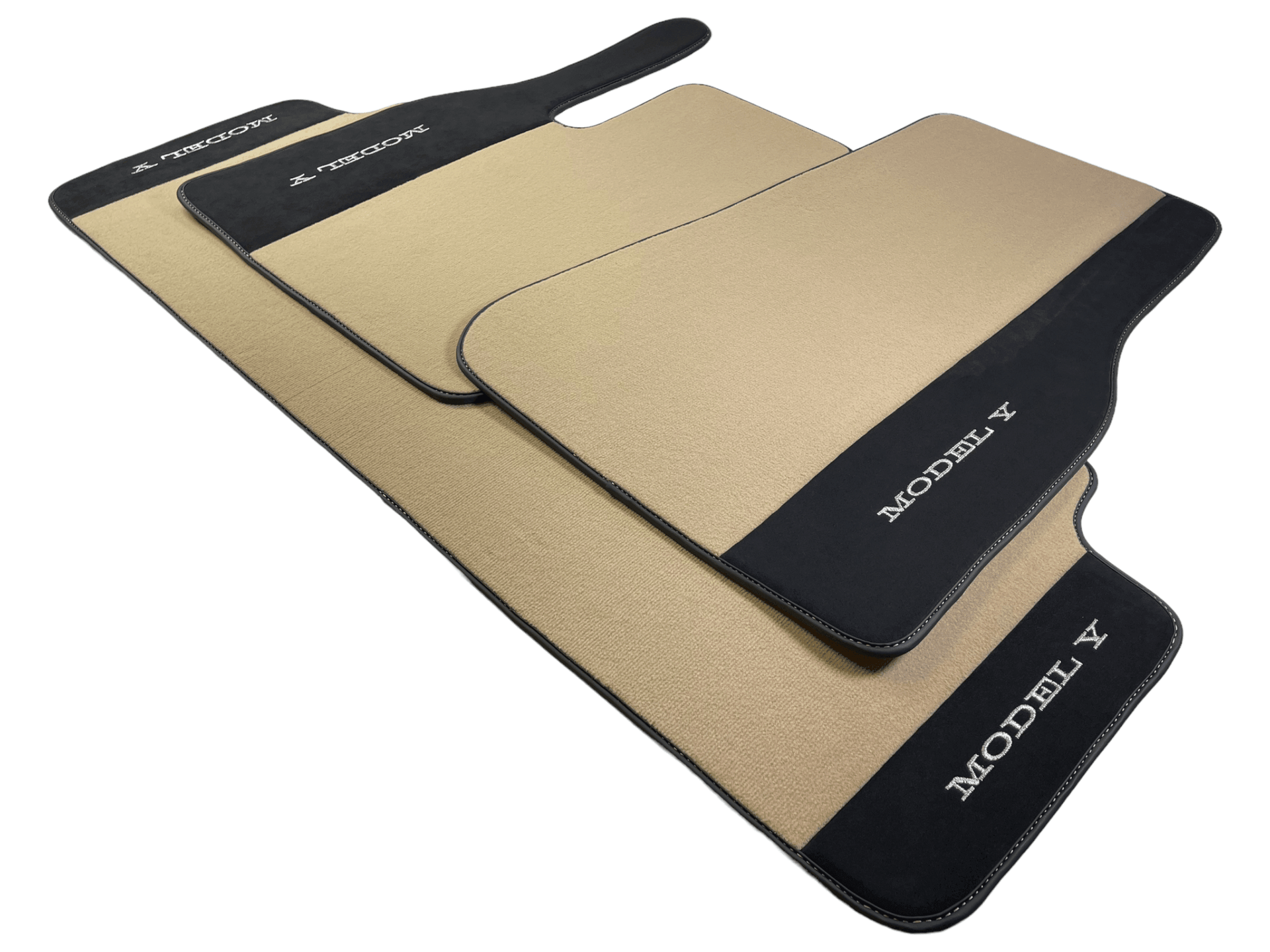 Beige Floor Mats For Tesla Model Y With Alcantara Leather - AutoWin