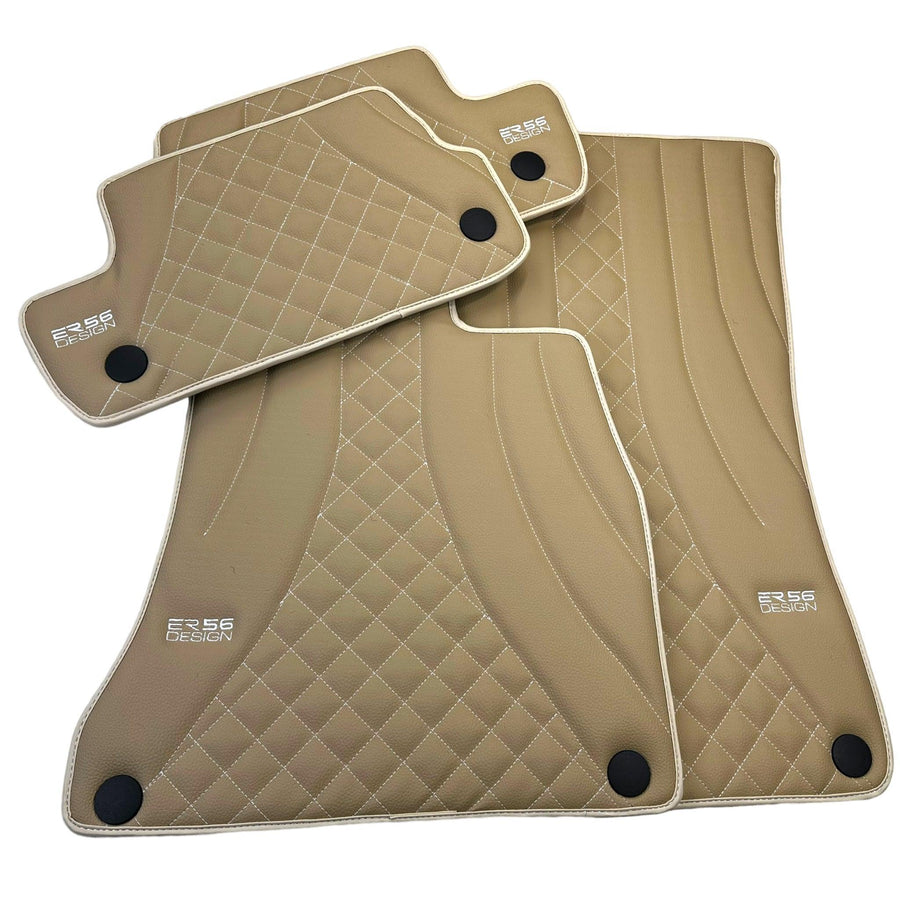 Beige Leather Floor Mats For Mercedes Benz EQS-Class V297 (2021-2023) | ER56 Design - AutoWin