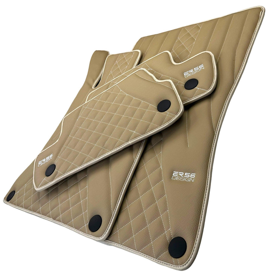 Beige Leather Floor Mats For Mercedes Benz EQS-Class X296 (2022-2023) | ER56 Design - AutoWin