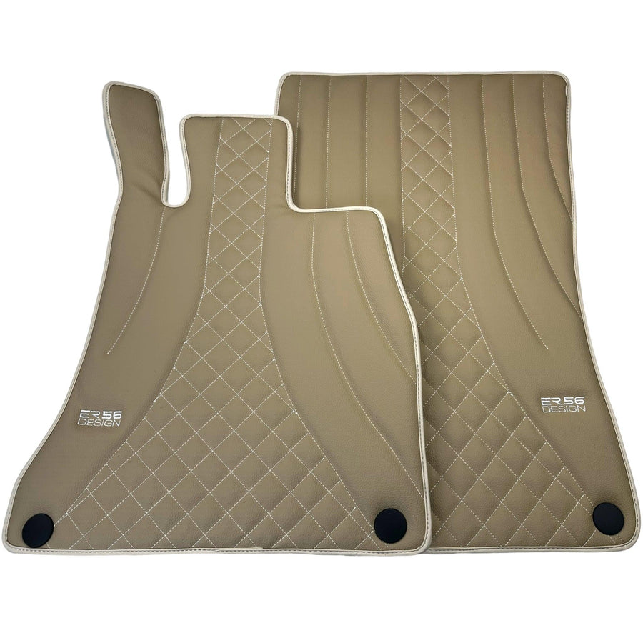 Beige Leather Floor Mats For Mercedes Benz S-Class W221 (2005-2013) Long Wheelbase | ER56 Design - AutoWin