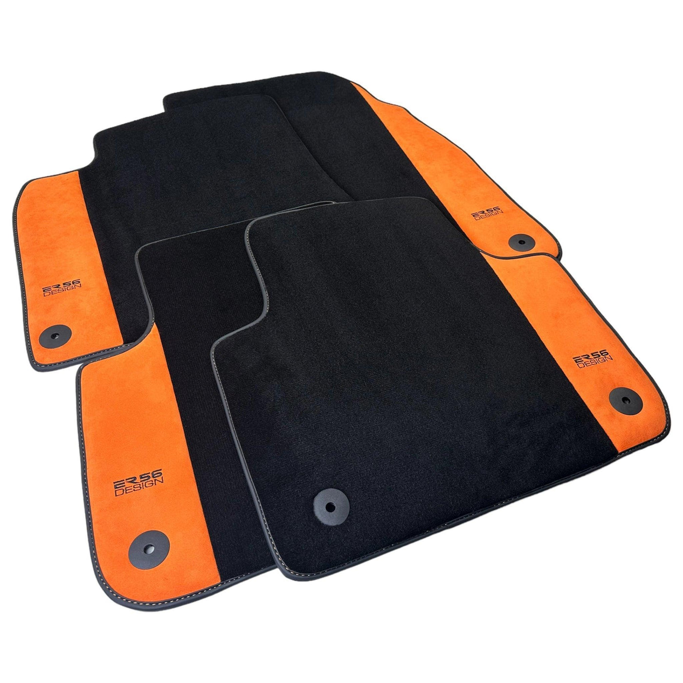 Black Floor Mats for Audi A1 - 5-door Citycarver (2019-2024) With Orange Alcantara | ER56 Design - AutoWin