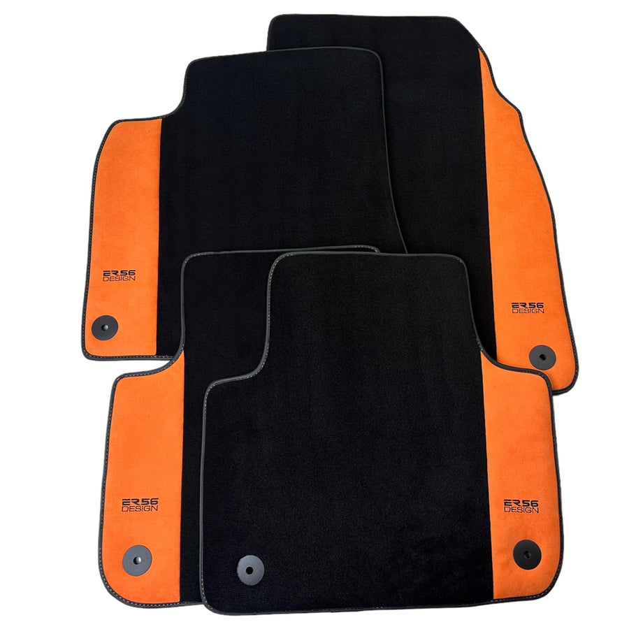 Black Floor Mats for Audi A2 2000-2005 8Z With Orange Alcantara | ER56 Design - AutoWin