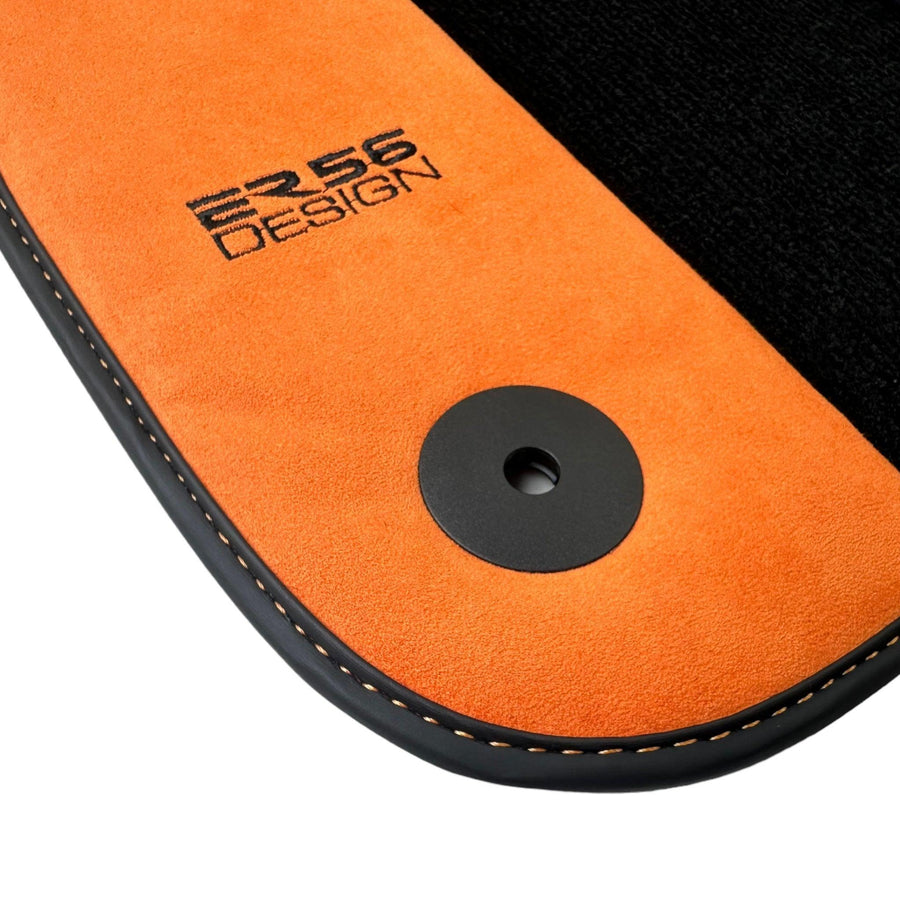 Black Floor Mats for Audi A2 2000-2005 8Z With Orange Alcantara | ER56 Design - AutoWin