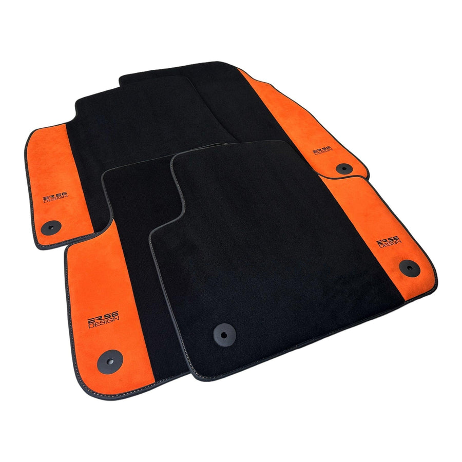 Black Floor Mats for Audi A3 - 5-door Sedan (2021 - 2024) With Orange Alcantara | ER56 Design - AutoWin