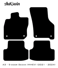 Black Floor Mats for Audi A3 - 5-door Sedan (MHEV) Mild Hybrid Electric Vehicle (2021 - 2024) With Orange Alcantara | ER56 Design - AutoWin