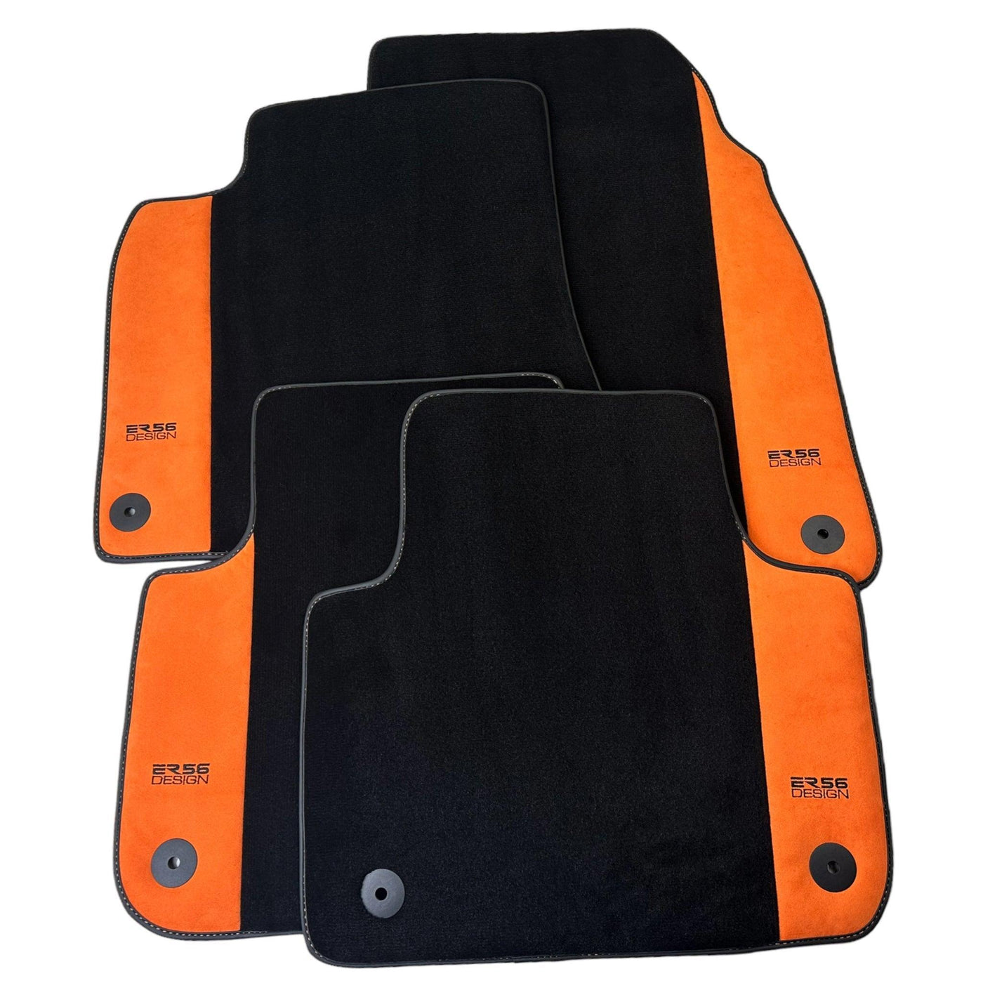 Black Floor Mats for Audi A3 - 5-door Sportback Hybrid (2021 - 2024) With Orange Alcantara | ER56 Design - AutoWin