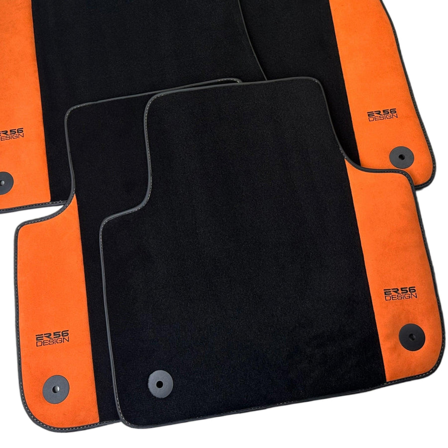 Black Floor Mats for Audi A4 - B6 Convertible (2002-2006) With Orange Alcantara | ER56 Design - AutoWin