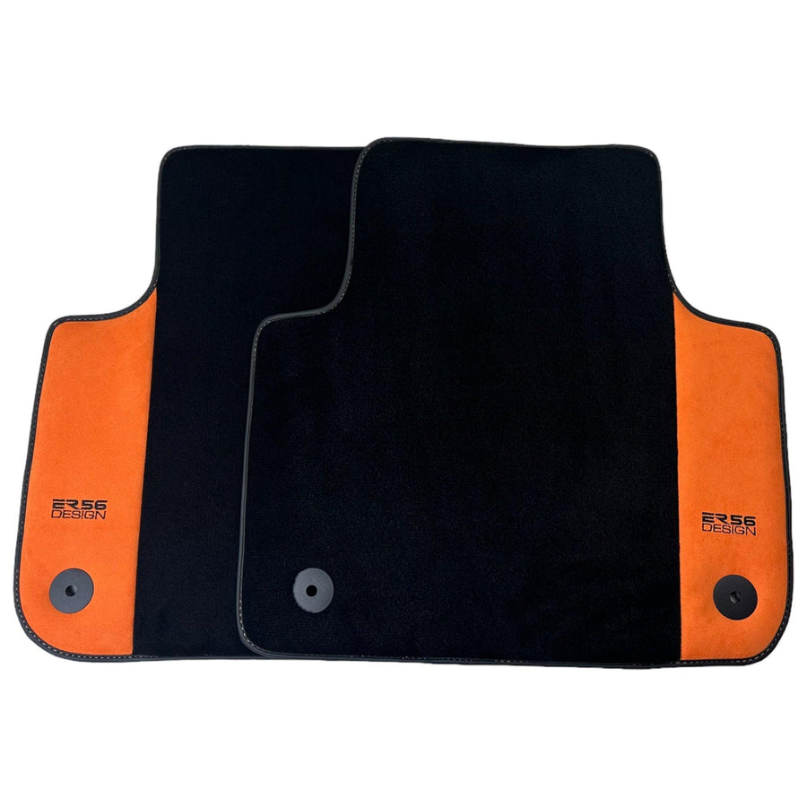 Black Floor Mats for Audi A4 - B7 Convertible (2006-2009) With Orange Alcantara | ER56 Design - AutoWin