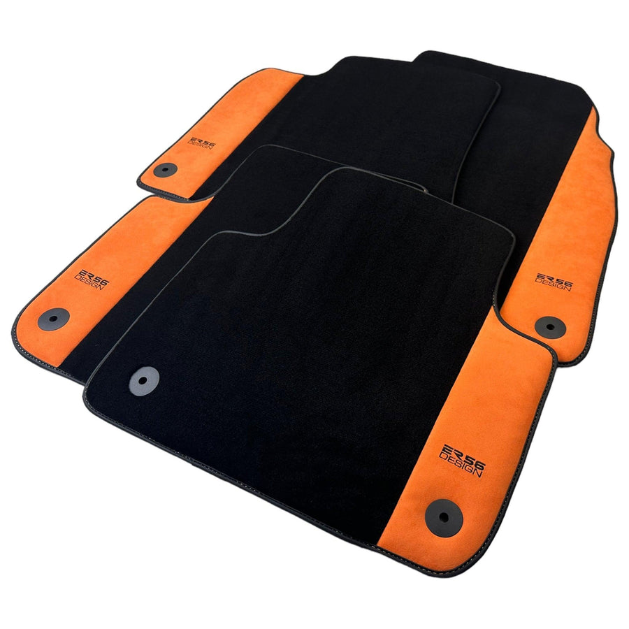 Black Floor Mats for Audi A4 - B7 Convertible (2006-2009) With Orange Alcantara | ER56 Design - AutoWin