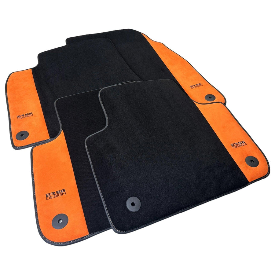 Black Floor Mats for Audi A4 - B7 Convertible (2006-2009) With Orange Alcantara | ER56 Design - AutoWin