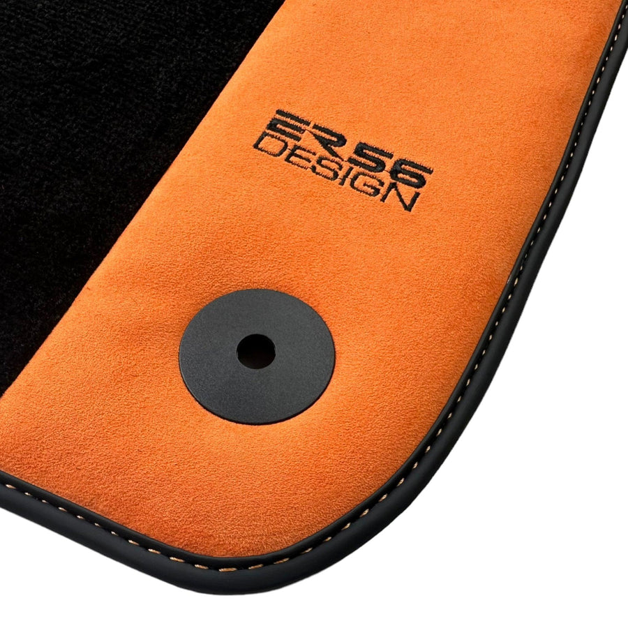 Black Floor Mats for Audi A5 - 8F7 Convertible (2009-2017) With Orange Alcantara | ER56 Design - AutoWin