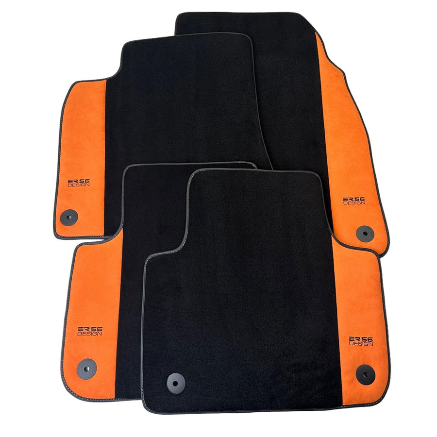 Black Floor Mats for Audi A6 - C5 Sedan (1997-2002) With Orange Alcantara | ER56 Design - AutoWin
