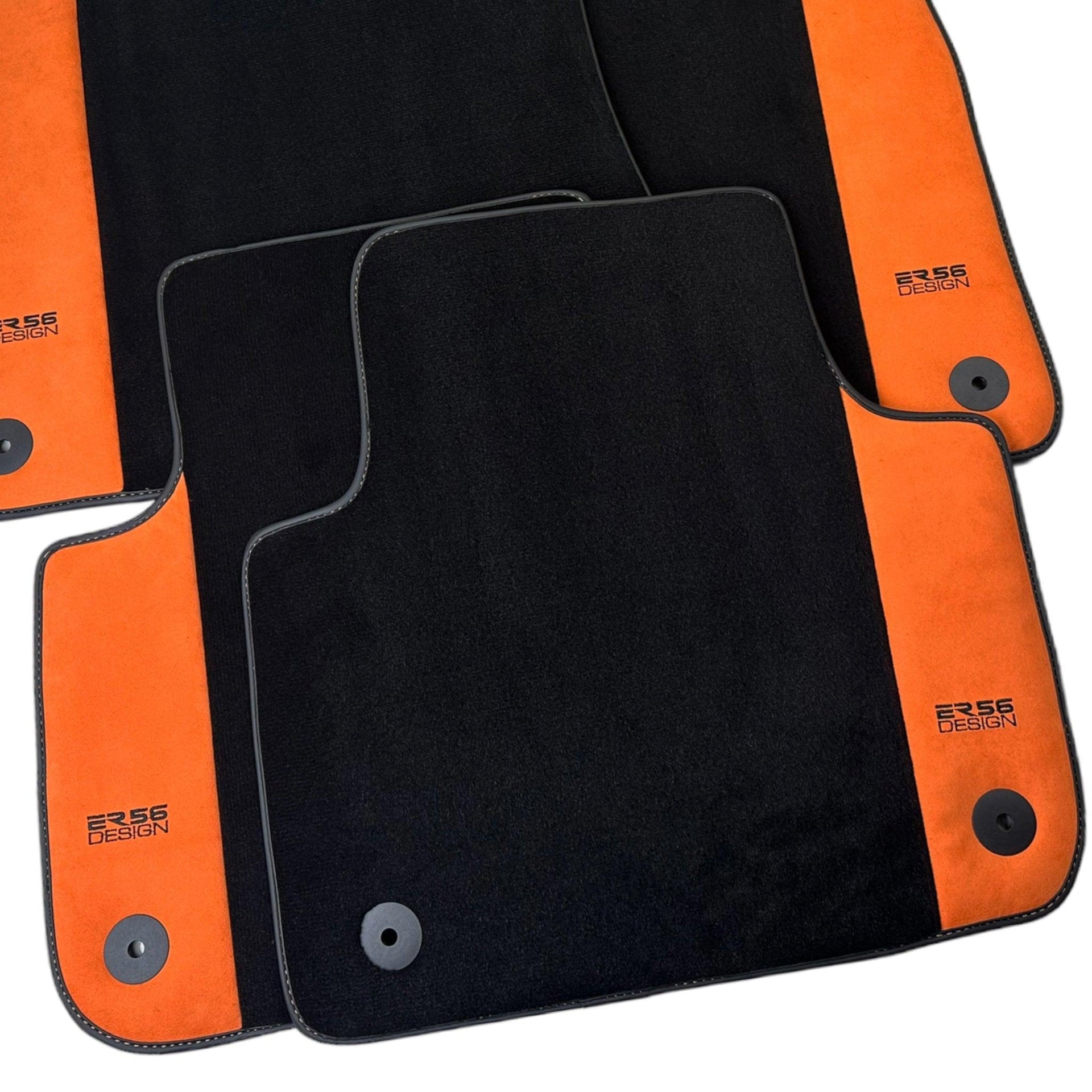 Black Floor Mats for Audi A6 - C7 Avant (2011-2018) With Orange Alcantara | ER56 Design - AutoWin
