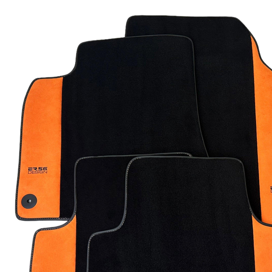 Black Floor Mats for Audi A8 D3 (2002-2010) With Orange Alcantara | ER56 Design - AutoWin