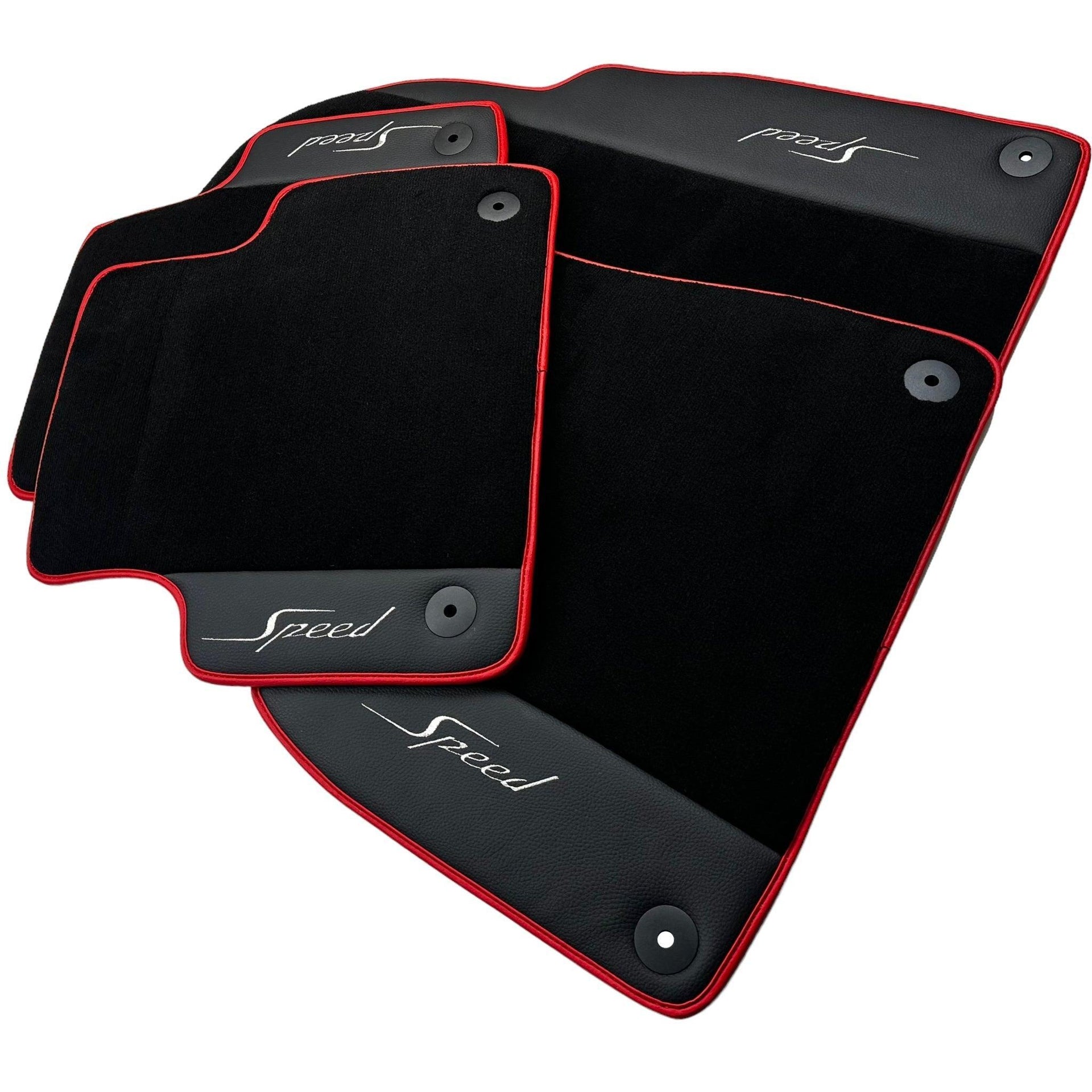 Black Floor Mats for Bentley Mulsanne (2010-2020) with Leather | Red Trim - AutoWin