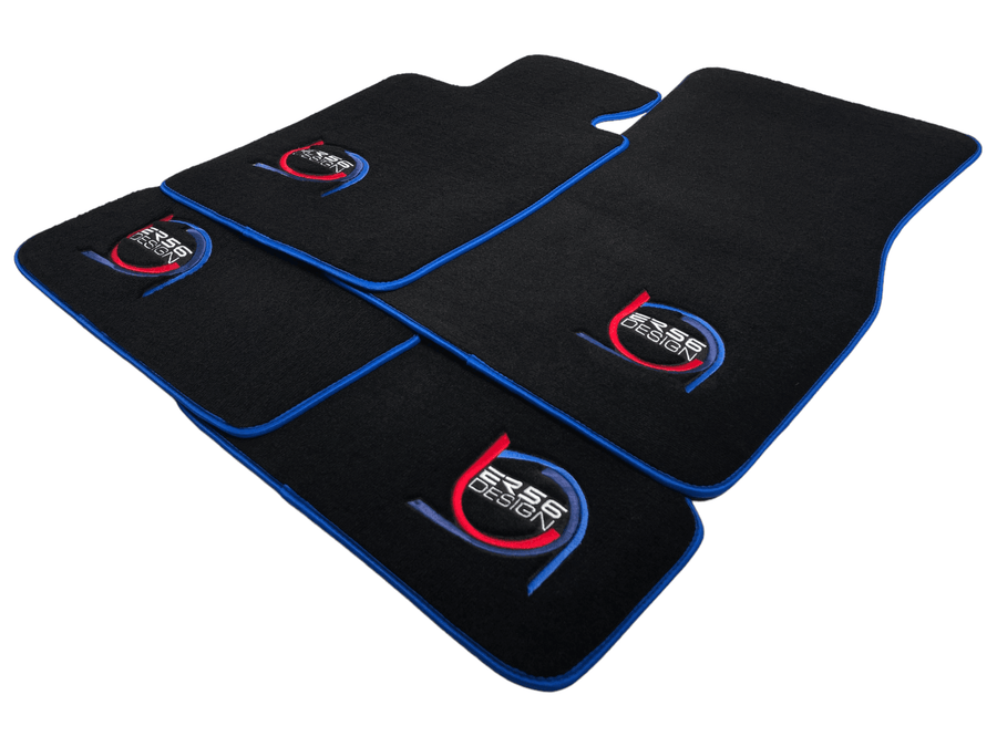 Black Floor Mats For BMW 3 Series E36 4-door Sedan ER56 Design Limited Edition Blue Trim - AutoWin