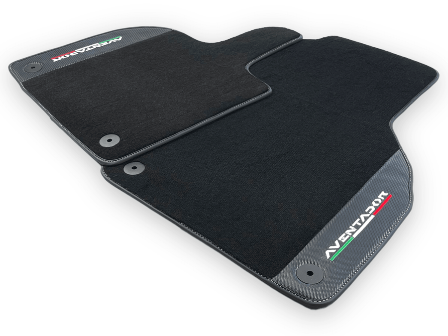 Black Floor Mats for Lamborghini Aventador With Carbon Fiber Leather - AutoWin